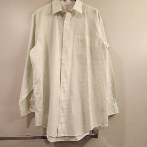 Brooks Brothers Madison 16 1/2‎ Green And White Plaid Long Sleev Shirt